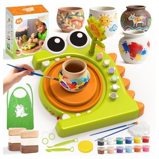 HAYXUN Dinosaur Pottery Wheel Kit for Kids – Arts & Crafts Kit Toys for Boys Girls, Variable Speed Pottery Wheel Tool Kit - Birthday, Christmas Gift for Kid Ages 6 7 8 9 10 11 12+