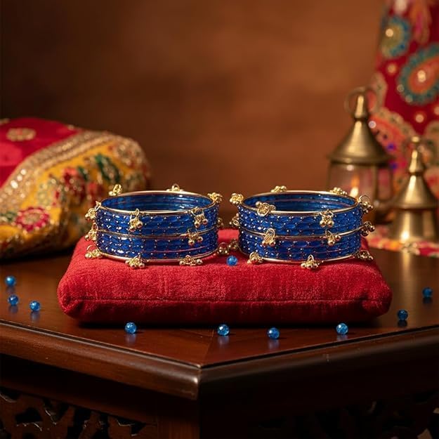Image of Kashmiri Ghangharoo Glass Bangle Set for Women| Light Weight Bangles | Traditional Transparent Fancy Glass Chudi Set for Wedding, Party(Set Of 18)