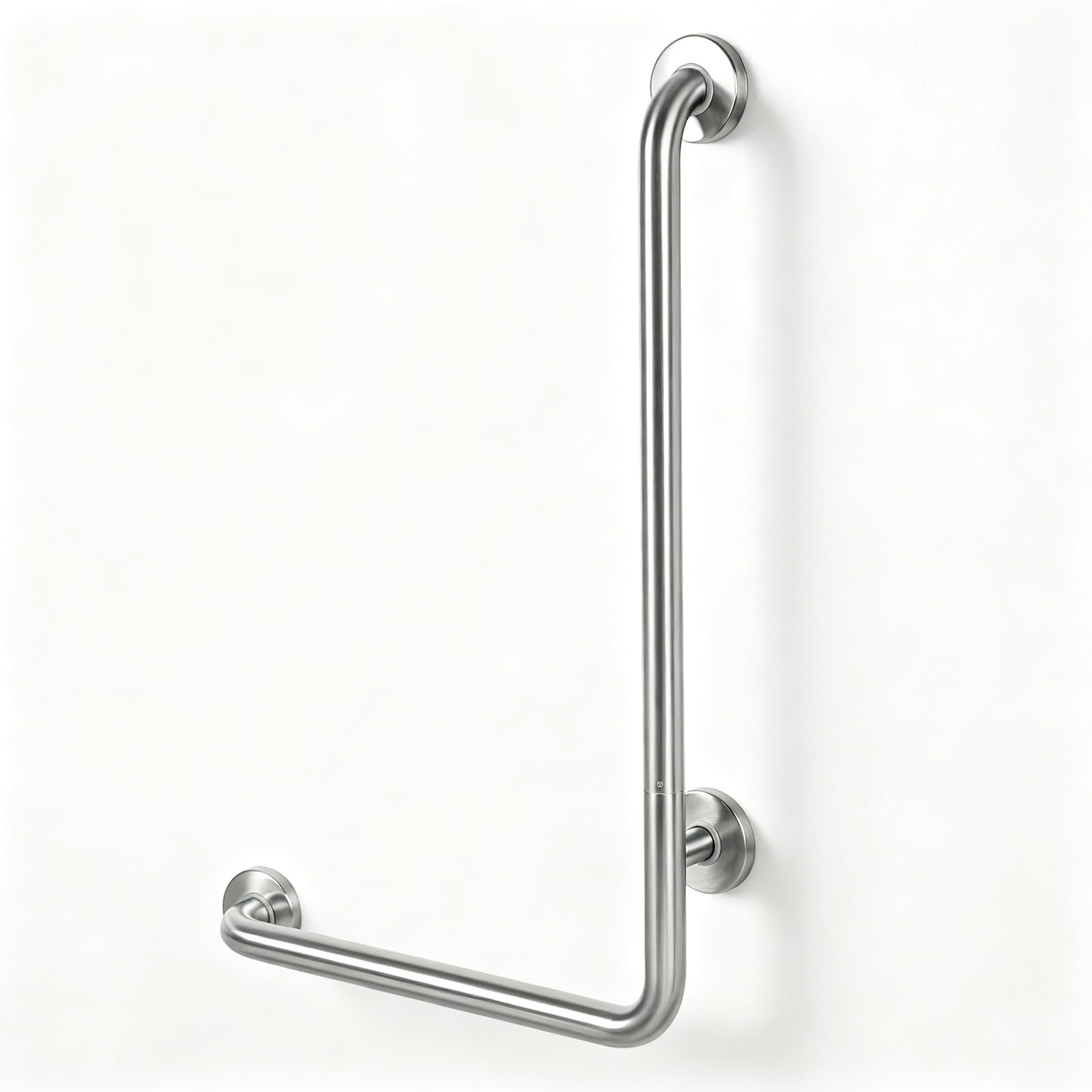 Maniglia per doccia, 70 x 50 cm, a forma di L, in acciaio inox, per anziani e incinte, impugnatura di sicurezza per bagno, WC, corrimano da parete antiscivolo per hotel e casa (spazzolato, sinistra)
