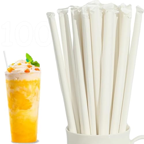 Lot de 100 pailles en papier, emballées indépendamment, biodégradables, pailles réutilisables, pailles en papier kraft pour fêtes, mariages et occasions