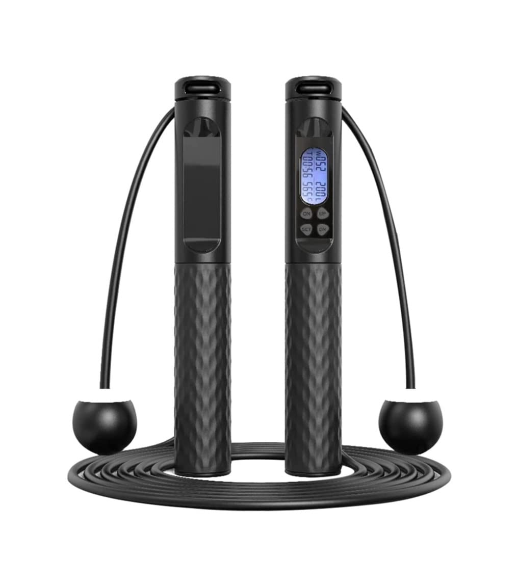 Cuerda de saltar alambre acero PVC TPR plástico | Entrenamiento multicolor de 280 cm: Contador de calorías digital con mango de peso ajustable