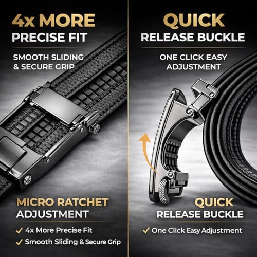 Image of Men's Auto Lock Belt with elegant design | Premium Vegan Leather | Adjustable Ratchet Belt | No Hole Design | Perfect Fit Waist 28-42 Inches for Office