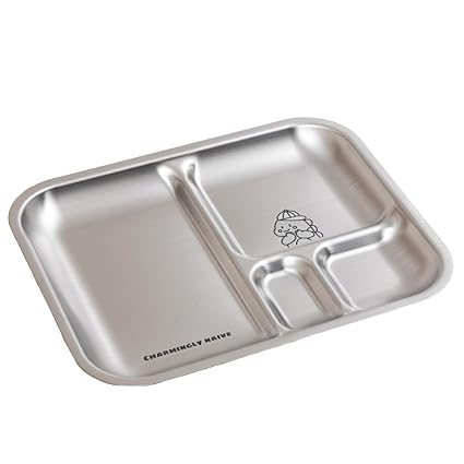 Basil Stainless Steel Plate for Kids - Kids Plates for Food with 3 Compartments - Dinner Plates for Baby - Unbreakable Dinner Plates - Ideal for Birthday, Return Gifting - BPA-Free - Bento Dino Plate