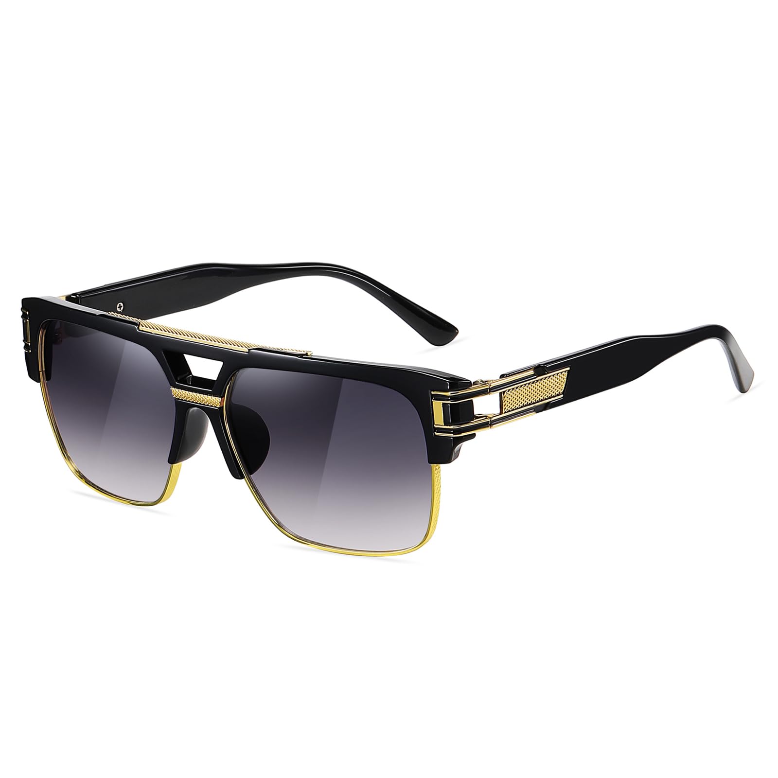 SHEEN KELLY Retro Oversized Pilot Sunglasses Metal Frame for Men Women Square SunGlasses Gold