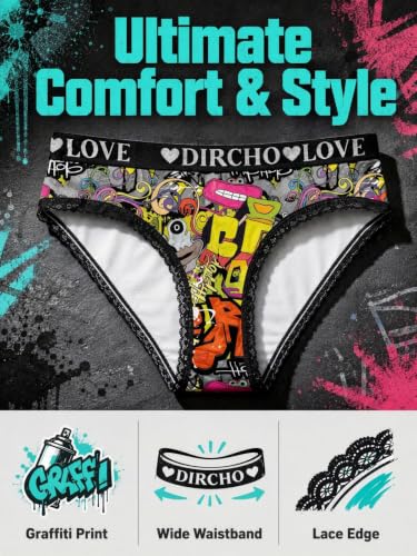 Dircho Women's 6 Pack Hipster Briefs Graffiti Print Lace Trim Cotton Crotch - image 6