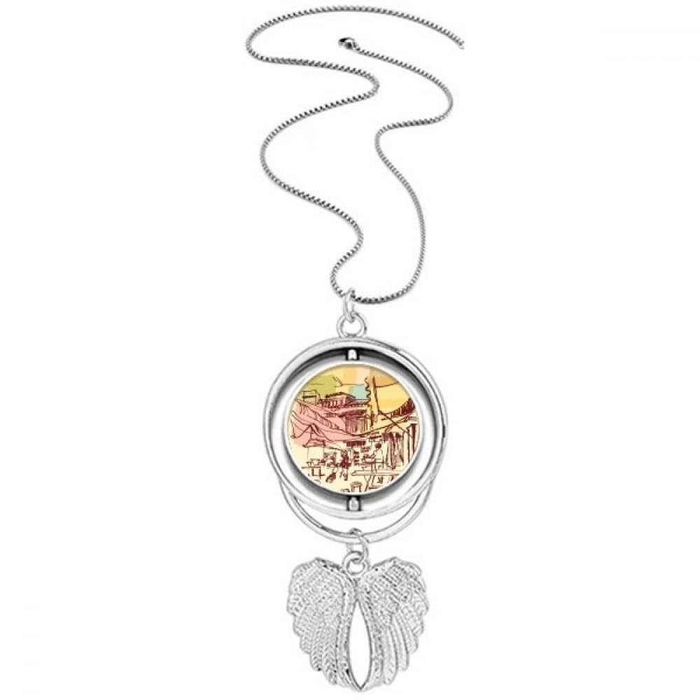 Collier bijoux Thaïlande pendentif rotatif ailes d'ange ethnique - 4