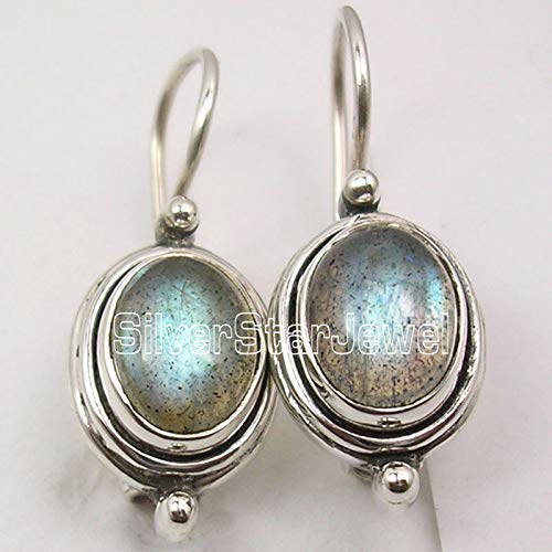 925 Sterling Silber Natürlich Labradorit Stammes-Stil Baumeln Ohrringe 2,5 cm Muttertag Angebote