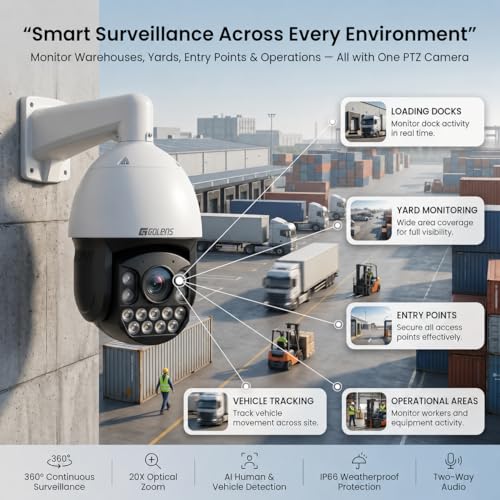 Image of Golens V64H 5MP PTZ IP Security Camera 20X Zoom, 360 Pan 93 Tilt, Auto Tracking, Dual Light Full Color Night Vision, Two-Way Audio, IP66 Outdoor Dome CCTV Camera with SD Card & POE Support