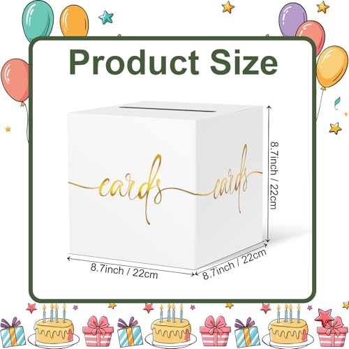 Image of White Wedding Card Box with Gold Foil Design, Paperboard 8.7 inch Card Box for Birthday Party Graduation Retirement Anniversary Valentine's Day Bridal & Baby Shower