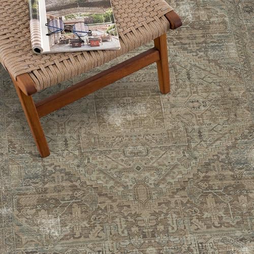 vivorug 9x12 Area Rugs for Living Room, Non Slip Machine Washable Vintage Rug, Ultra-Thin Lightweight Large Area Rug for Bedroom, Dining Room, Low Pile Rug Olive