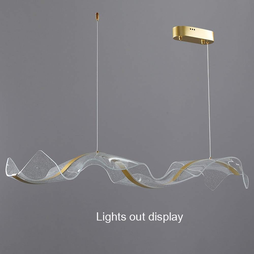 Lampada a Sospensione LED Modern Wave, lampadario lineare in Acrilico, apparecchio di Illuminazione a soffitto con Luce a Nastro dimmerabile per Isola Cucina, Tavolo da Pranzo e uf