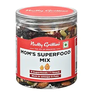Mixed Nuts Dry Fruits 330g - Mom's Superfood Mix - Roasted Unsalted Almonds, Pumpkin, Sunflower, Watermelon, Flax Seeds, Black Raisins, Black Currant, Cranberries and Blueberries - Healthy Snack approved by Mothers for kids and adults | Resealable Jar
