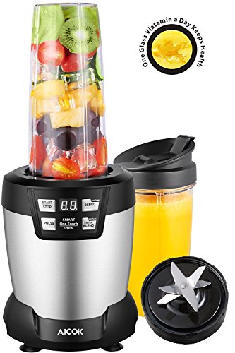 Batidora, Batidora de vaso Smoothies Profesional 1200W, Licuadora Aicok con 6 Cuchillas Patentadas, Batidora Potente de alta Velocidad, 24,000 rpm para Batidos