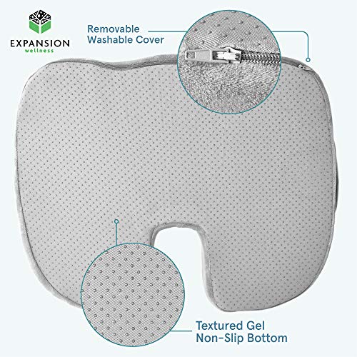 2 Pack Comfort Seat Cushion – Memory Foam Tailbone Pillow Pad for Sitting, Office, Computer Desk Chair, Car, Travel – Contoured Posture Corrector for Sciatica, CoccyxBack Pain Relief (Black and Grey)