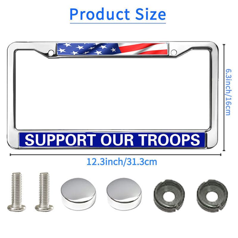 Image of US Flag Army Support License Plate Frame Patriotic US Army Support Scratch-Resistant License Plate Frame US Veteran Superhero