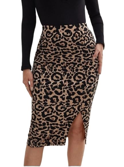 Buy Women's Leopard Print Pencil Skirt, High Waist, Side
