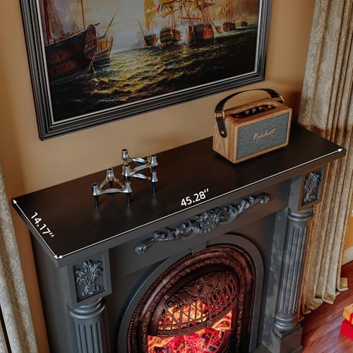 Image of 45 Inch Electric Fireplace with Mantel, Solid Wood Fireplace TV Stand, Roman Column Fireplace Entertainment Center, Electric Fireplace Heater with Bronze Birdcage Insert for Living Room, Black