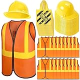 Geyoga 48 Pieces Construction Party Supplies Kids Costume, Including Vest Construction Hat Tote Bag for Birthday Party Favor(Orange, Yellow)