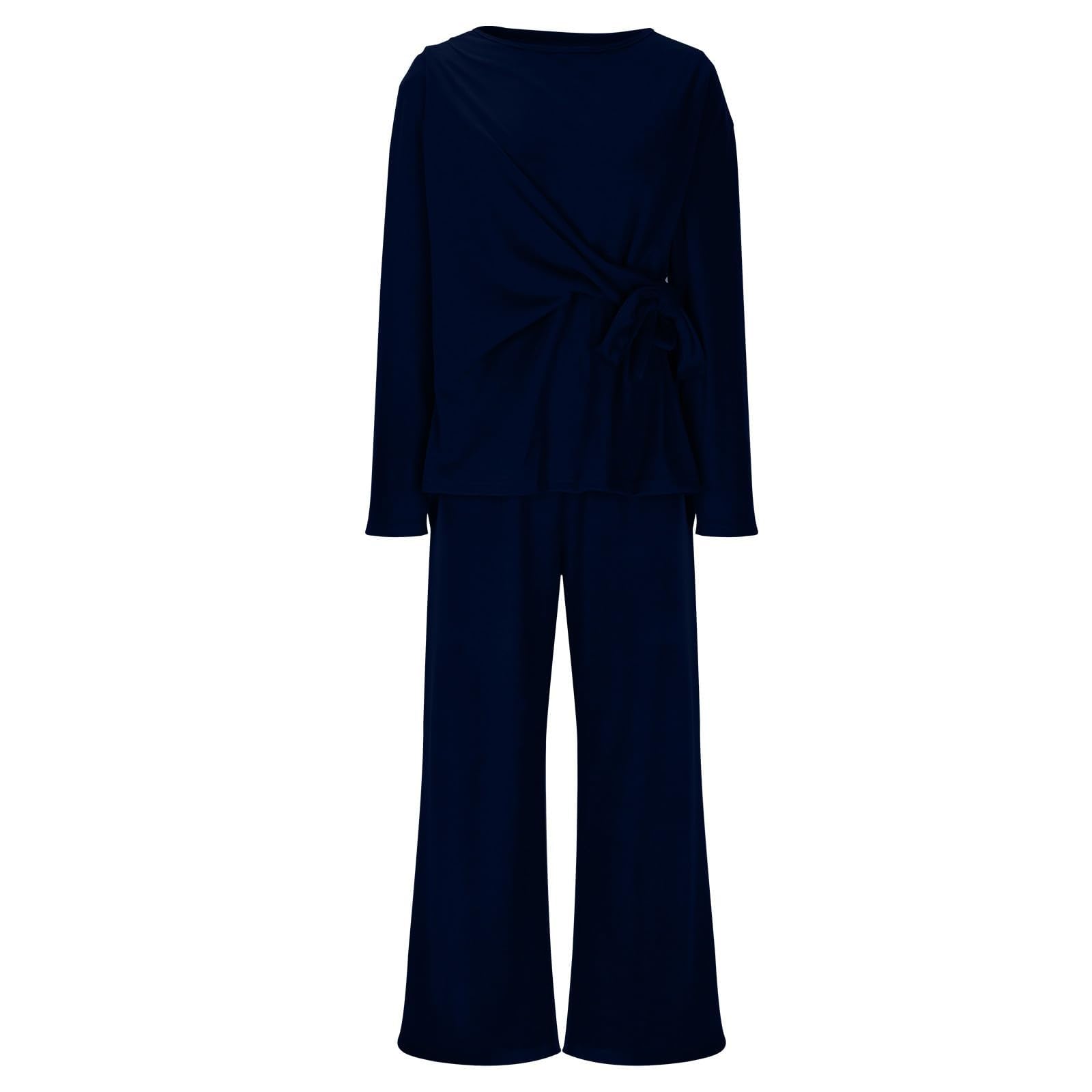 Generisch Damen Hosenanzug Elegant 2-Teilig Hausanzug Damen Kuschelig Dünn Zuhause Kuschel Anzug Damen 2 Teiler Weites Bein Loungewear Frauen Set Langarm Freizeitanzug Zweiteiler Homewear Einfarbig