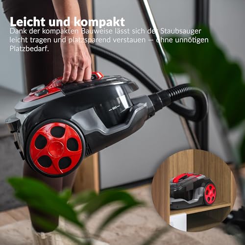 LEHMANN Typhoon beutelloser Staubsauger 4000 Watt | beutellos Zyklon Staubsauger mit Set von Aufsätzen | leistungsstarker Staubsauger mit Düsensatz | HEPA Filter, Turbobürste, Staubbehälter 2,5L