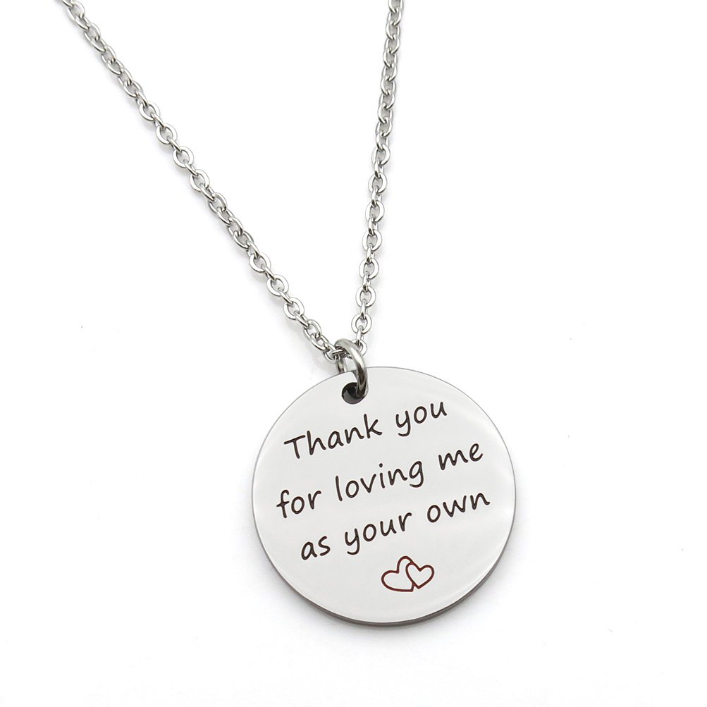 WISHOW Thank You for Loving me as Your own Mother Father Gift Step mom dad Gift Stainless Steel Pendant Necklace