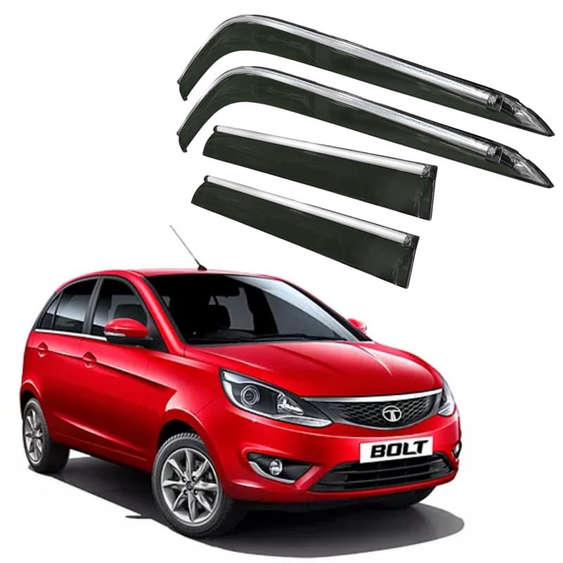 Image of CAR SAAZ Side Door Visors for Bolt (2015-2019) (Set of 4Pcs)|Chrome Lined Rain Guards, Polycarbonate, Smoke Finish