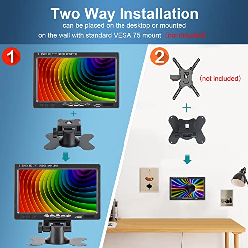Image of 7 inch Portable Small HD 1080P VGA Monitor, Mini Screen 1024x600, HDMI /VGA /AV Input, with Speakers