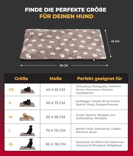 HS-Hundebett® Hundedecke XS (45x65 cm) – Wendbar & gemütlich Dank 3 cm Füllung – Perfekt fürs Sofa, Auto & Hundebox – Tatze Beige, Made in DE