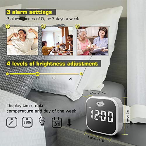 Tkstar Digital Alarm Clock Led Voice-Activated Light Curtain Display Brightness Adjustable 3 Alarm Modes Clock With Memory Function Usb Charging #TOP1