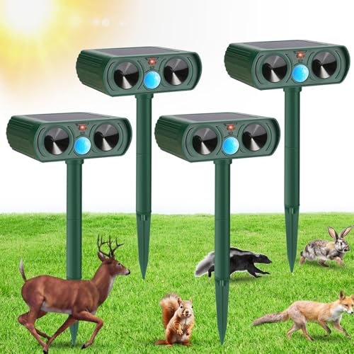 4 Pack Solar Ultrasonic Animal Repellent Outdoor Deer Repellent Devices Motion Detection Waterproof Cat Squirrel Skunk Raccoon Dog Deterrent Yard Farm Garden Patio