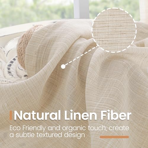 Image of BGment Tan Linen Curtains 84 Inch Length 2 Panels Burlap Semi Sheer Drapes | Light Filtering Natural Window Treatments with Rod Pocket for Farmhouse Bedroom Living Room Decor, 52 X 84 Inch