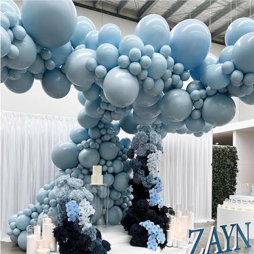 Image of 412pcs Dusty Blue Balloons Different Sizes 18 12 10 5 Inch, Slate Blue Boho Neutral Balloon Arch Kit for Engagement Baby Shower Birthday Wedding Party Decorations