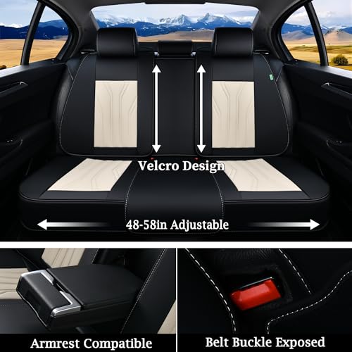 Image of FLORICH Leather Seat Covers, Seat Covers Full Set, Car Seat Protectors 5 Seats, Automotive Seat Covers Fit for Most Cars Trucks SUV- Black&Beige