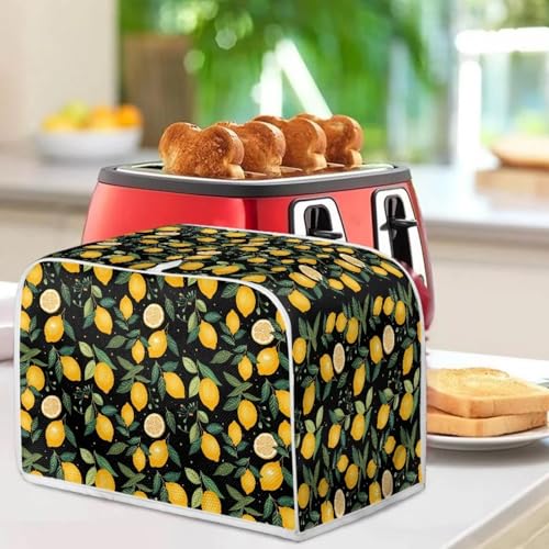 Image of Talayituse Lemon Leaf Print Toaster Cover 4 Slice Wide Slot, Lightweight Dust Protection Washable Appliance Bag Bread Maker Cover