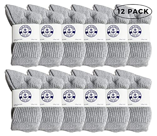 12 pairs of Yacht & Smith's children's classic crew socks with full cushion cotton blend, gray sock size2