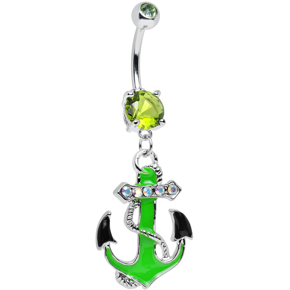 Body Candy Womens Green Aurora Neon Black Tipped Anchor Dangle Belly Ring