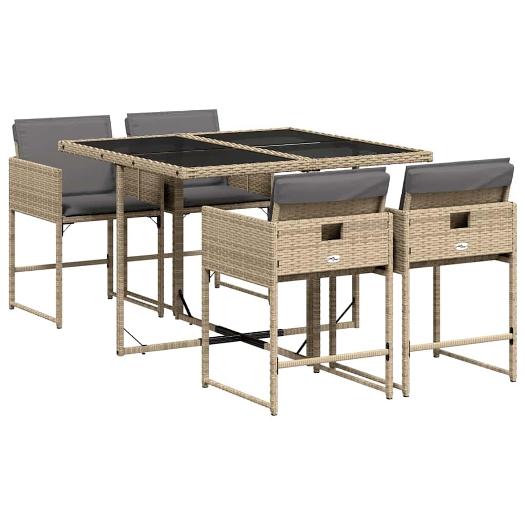 vidaXL Set de Comedor de Jardín con Cojines 5 pzas, Mesa y Sillas de Cena, Conjunto de Muebles para Patio Terraza, Ratán Sintético Beige Mezcla