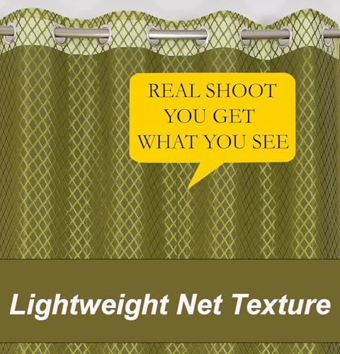 Image of IVAZA Heavy Premium Polyester Beautiful Moroccan Trellis Design Transparent Net Curtains | Modern Parde for Living Room Bedroom | Home Office Screens Window- 5 Feet (Pack of 1) Green