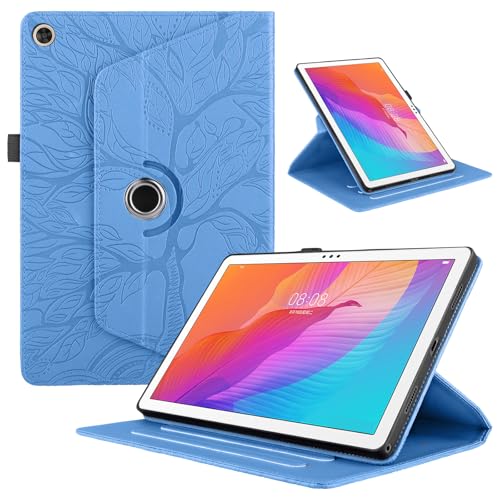 TEDTIKJT Cover per Huawei MatePad T 10 9.7 Pollice 2021 Custodia Pelle PU 360 Ruotabile Supporto Flip Protettiva Tablet Cover per Huawei MatePad T 10 9.7' Custodia, Blu Albero