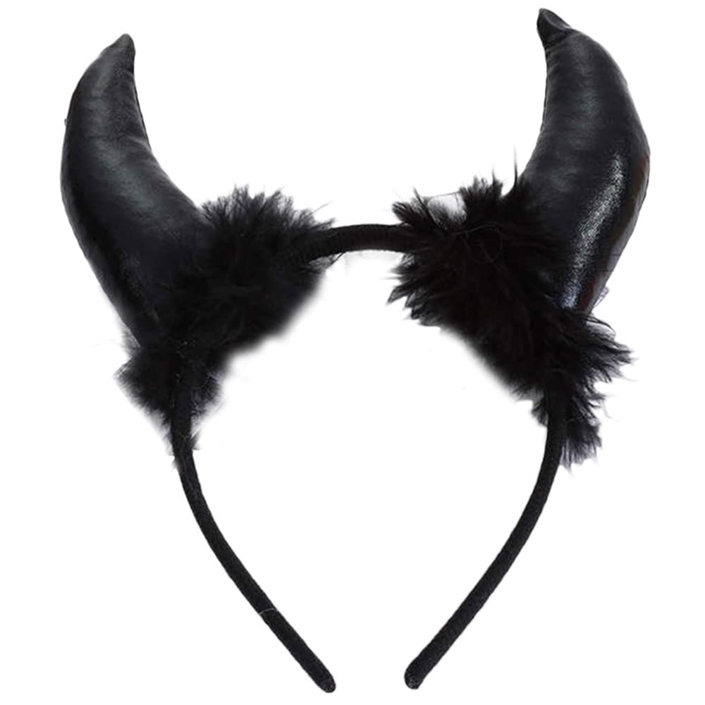 GIVBRO Halloween Devil Horn Headbands Plush Hair Hoop Witch Headwear Day of the Dead Party Headdress Fancy Dress Accessories Black
