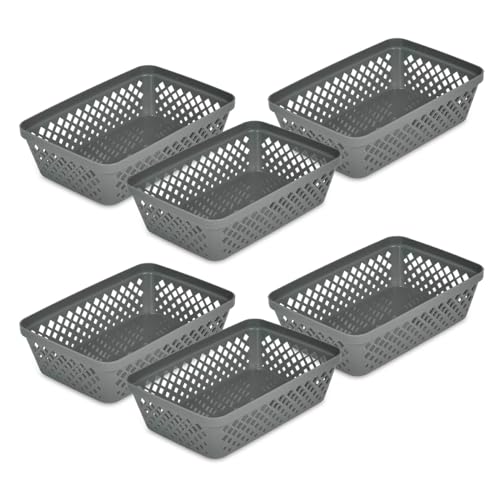Image of Glad Plastic Storage Basket Set - Multipurpose Drawer Trays, Kitchen Pantry Containers, and Bathroom Bins - 6 Pack Medium Organizers, Grey