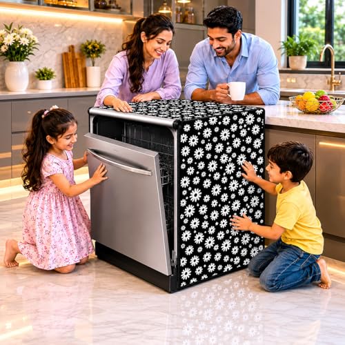 Image of Waterproof Dishwasher Cover for 12 to 15 Place Setting | Suitable with Bosch, LG, IFB, Hafele, Faber & More | Dustproof Appliance Protector Zip Cover Universal Fit-(63X63X88cms Design 5)