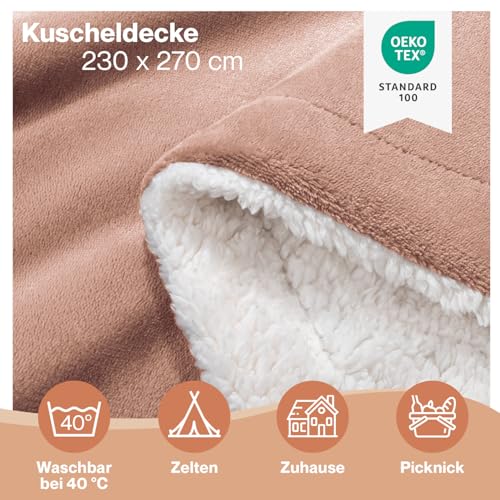 Blumtal Premium Sherpa Kuscheldecke flauschig 230x270 cm - Oeko-Tex zert. Sofa Decke mit Dicker Sherpa-Innenseite - super Flauschige Sherpa… – Ansicht 2