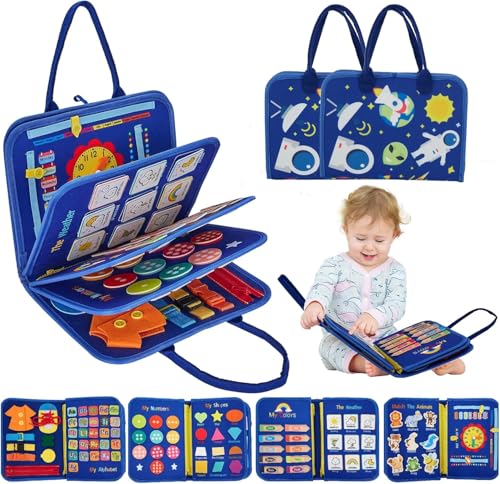 Qlect 12 in 1 Toddler Busy Binder & Busy Book for Toddlers 1-3 Years - Montessori Busy Board & Activity Book for Kids 2-4 - Engaging Toys for 2-3 Years - Educational Busy Book for Learning., Blue 1