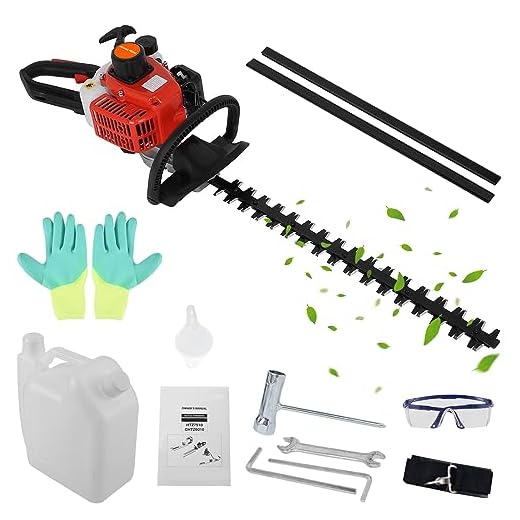 JENPECH 26cc Gas Hedge Trimmer, 24 Inches 2 Stroke Brush Trimmer Cordless Shrub Trimmer Tea Trimmer, Fuel Efficient Low Noise High Power Double Side Blade Red