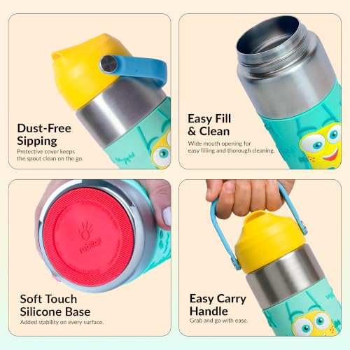 Image of Rabitat Insulated Water Bottle | Stainless Steel Kids 410ml | 20 Hours Hot & Cold | School Bottle for Boys & Girls | Leakproof, BPA Free, Food Grade SS304 | 2 Year Warranty | Mad Eye