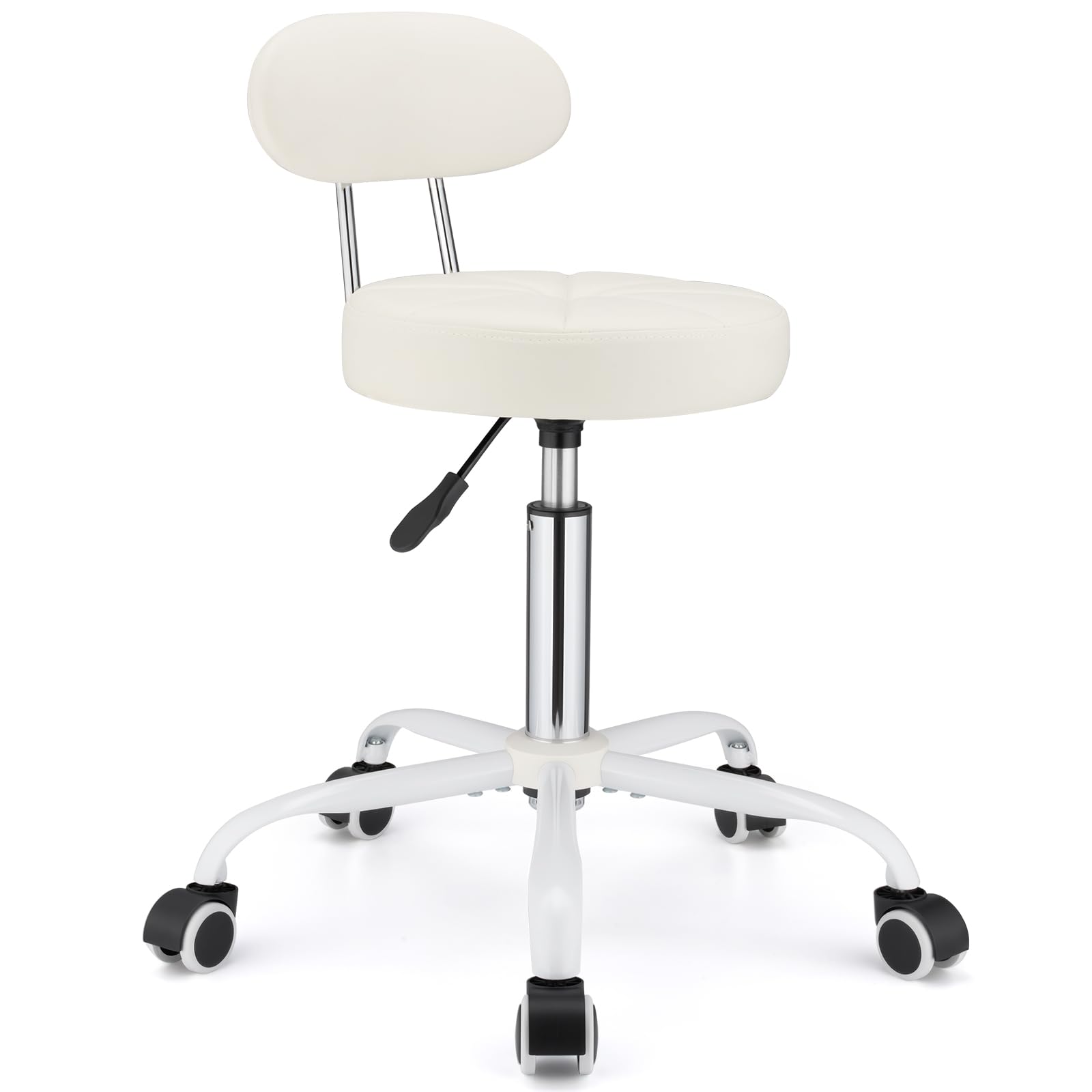 White Rolling Stool with Back Support -1