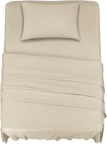 Infinitee Xclusives Juego de 3 sábanas tamaño individual  Beige  Sábanas de bolsillo profundo de 16 pulgadas  Sábanas de microfibra cepillada suave