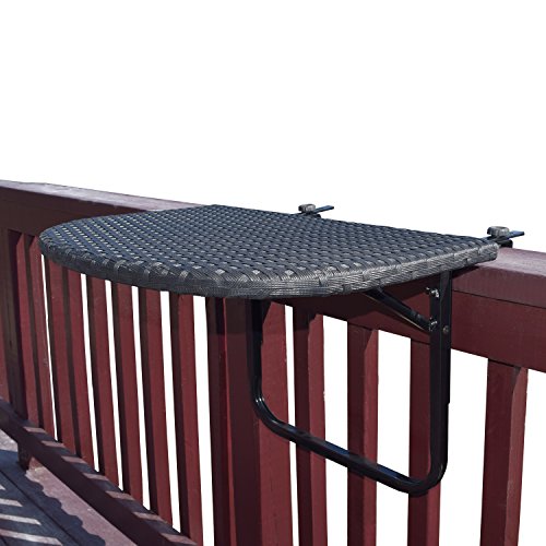 Image of Oakland Living Balcony Railing Wicker Table, Black