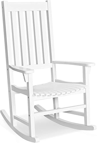 Miniatura 9 de Tangkula Mecedora de madera de acacia, mecedora de madera con respaldo alto y reposabrazos para uso en interiores y exteriores, mecedora de patio